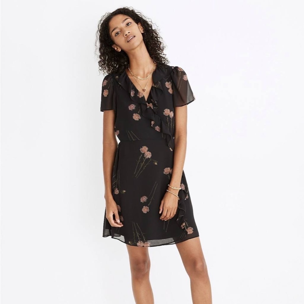 Madewell black floral wrap dress
